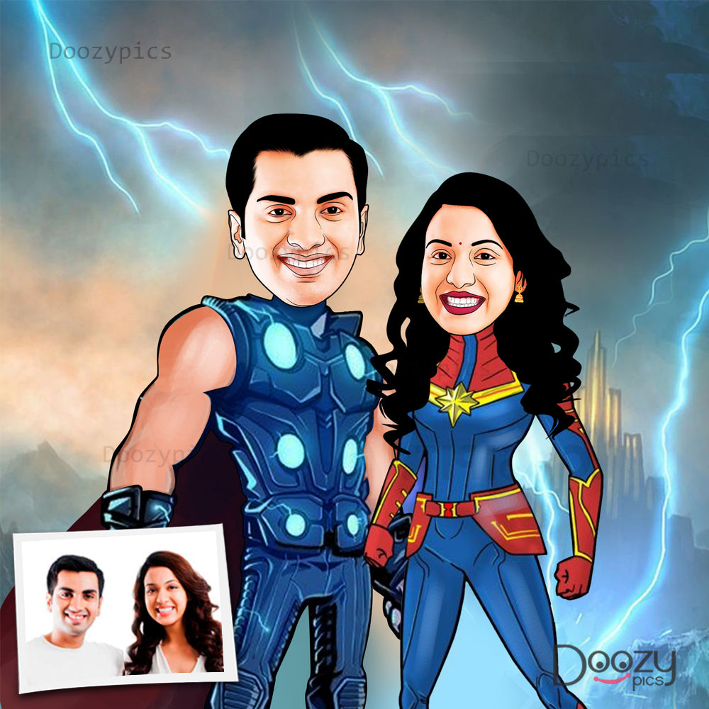Thor Couple Caricature Art