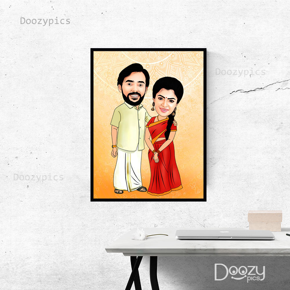 Traditional Couple Caricature Art