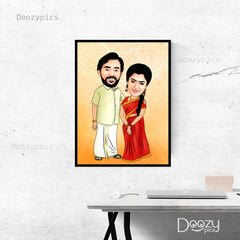 Traditional Couple Caricature Art