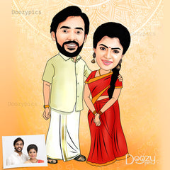 Traditional Couple Caricature Art