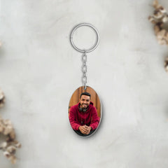 Acrylic Personalized Photo Oval Shape Keychain (Front & Back)