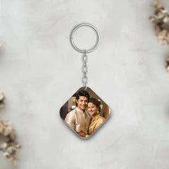 Acrylic Personalized Photo Round Square Shape Keychain (Front & Back)