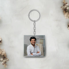 Acrylic Personalized Photo Square Shape Keychain (Front & Back)