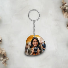 Acrylic Personalized Photo Abstract Oval Shape Keychain (Front & Back)