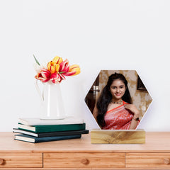 Acrylic Hexagon Photo Wood Stand