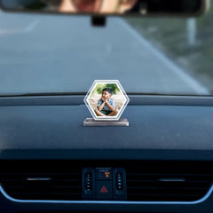 Acrylic Personalized Hexagon Car Dashboard Photo Stand (Front & Back)