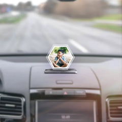 Acrylic Personalized Hexagon Car Dashboard Photo Stand (Front & Back)