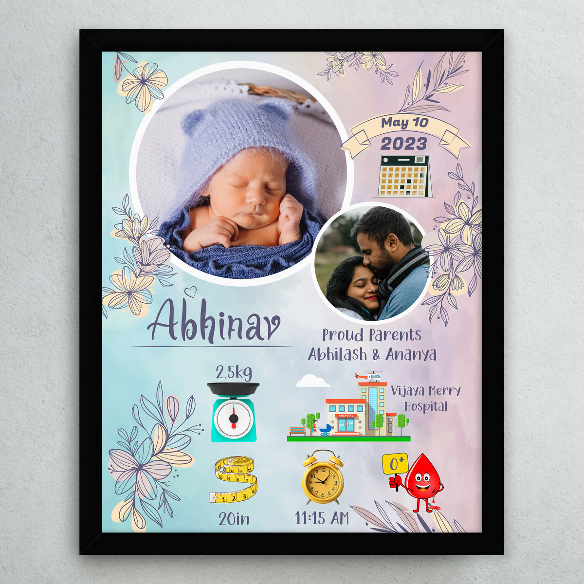 Announcement Layout Baby Birth Memory Details Photo Collage