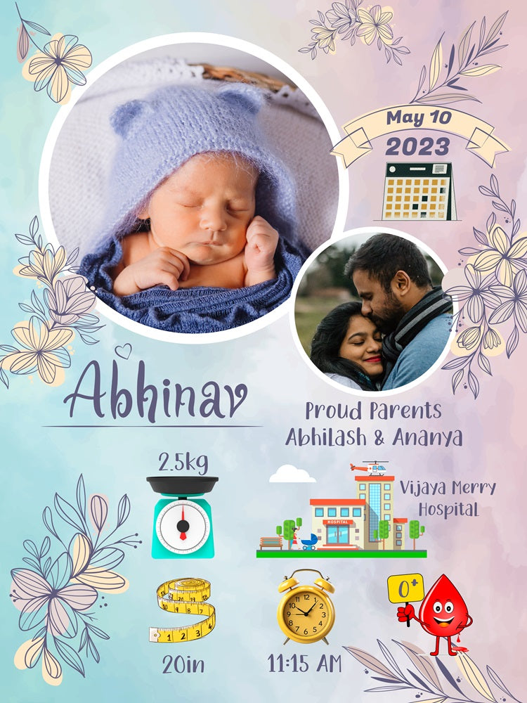 Announcement Layout Baby Birth Memory Details Photo Collage