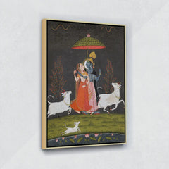 Radha and Krishna in the Rain- Canvas Float Frame-18"X24"