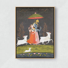 Radha and Krishna in the Rain- Canvas Float Frame-18"X24"