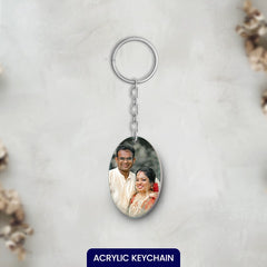 Acrylic Personalized Photo Oval Shape Keychain (Front & Back)