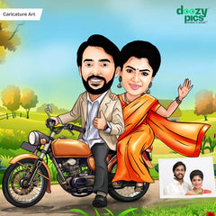 Personalised Couple Bike Riding Caricature