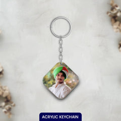 Acrylic Personalized Photo Round Square Shape Keychain (Front & Back)