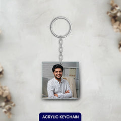 Acrylic Personalized Photo Square Shape Keychain (Front & Back)