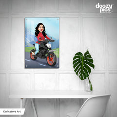 Bike Riding Woman Caricature Art