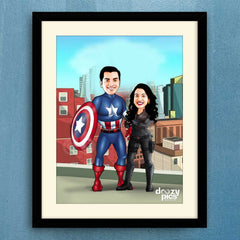 Captain America Couple Caricature Art