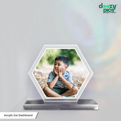 Acrylic Personalized Hexagon Car Dashboard Photo Stand (Front & Back)