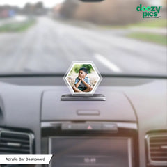 Acrylic Personalized Hexagon Car Dashboard Photo Stand (Front & Back)