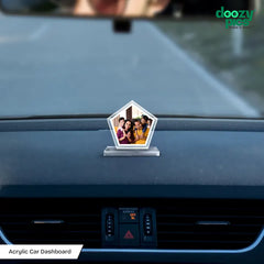 Acrylic Personalized Pentagon Shape Car Dashboard Photo Stand (Front & Back)