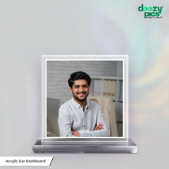 Acrylic Personalized Square Shape Car Dashboard Photo Stand (Front & Back)