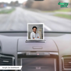 Acrylic Personalized Square Shape Car Dashboard Photo Stand (Front & Back)