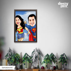 Superman And Wonder Woman Couple Caricature Art