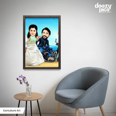Couple On Bike At Beach Caricature Art