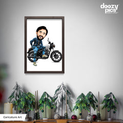 Royal Enfield Bike Rider Caricature Art