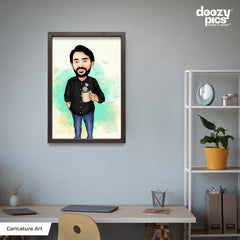 Man Holding Cup Caricature Art