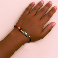 Metal Rakhi with Name – Red Thread – Personalized Gift for Brother