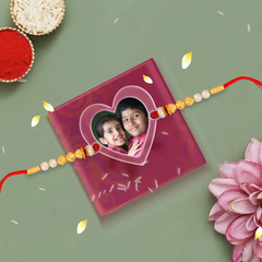 Acrylic Photo Rakhi with Photo – Heart Shape - Personalized Gift for Brother