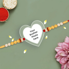 Acrylic Photo Rakhi with Photo – Heart Shape - Personalized Gift for Brother
