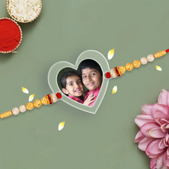 Acrylic Photo Rakhi with Photo – Heart Shape - Personalized Gift for Brother