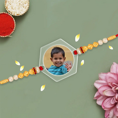 Acrylic Photo Rakhi with Photo – Hexagon Shape - Personalized Gift for Brother