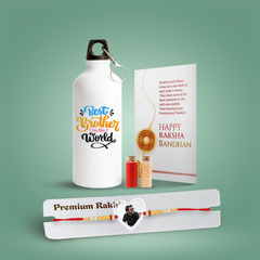 Personalized Love-Shaped Acrylic Rakhi & Custom Sipper Bottle Combo Gift for Brother