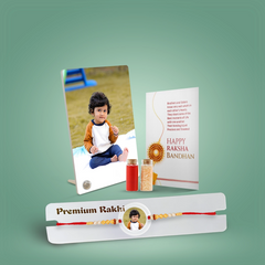Personalized Acrylic Circle Rakhi & Portrait Combo for Brother