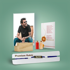 Forever Bonded: Personalized Metal Rakhi with Name & Acrylic Portrait for Brother