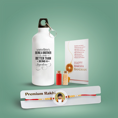 Personalized Circle-Shaped Acrylic Rakhi & Custom Sipper Bottle Combo Gift for Brother