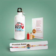 Personalized Hexagon-Shaped Acrylic Rakhi & Custom Sipper Bottle Combo Gift for Brother