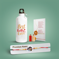 Personalized Floral-Shaped Acrylic Rakhi & Custom Sipper Bottle Combo Gift for Brother