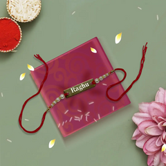 Metal Rakhi with Name – Red Thread – Personalized Gift for Brother