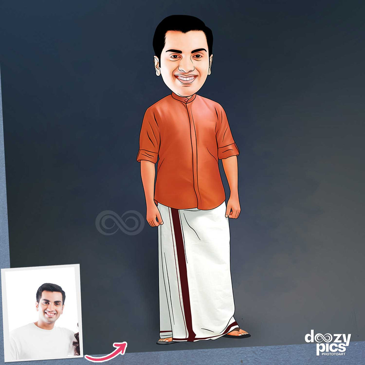 South Indian Men Traditional Caricature