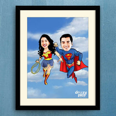 Superman And Wonder Woman Couple Caricature Art