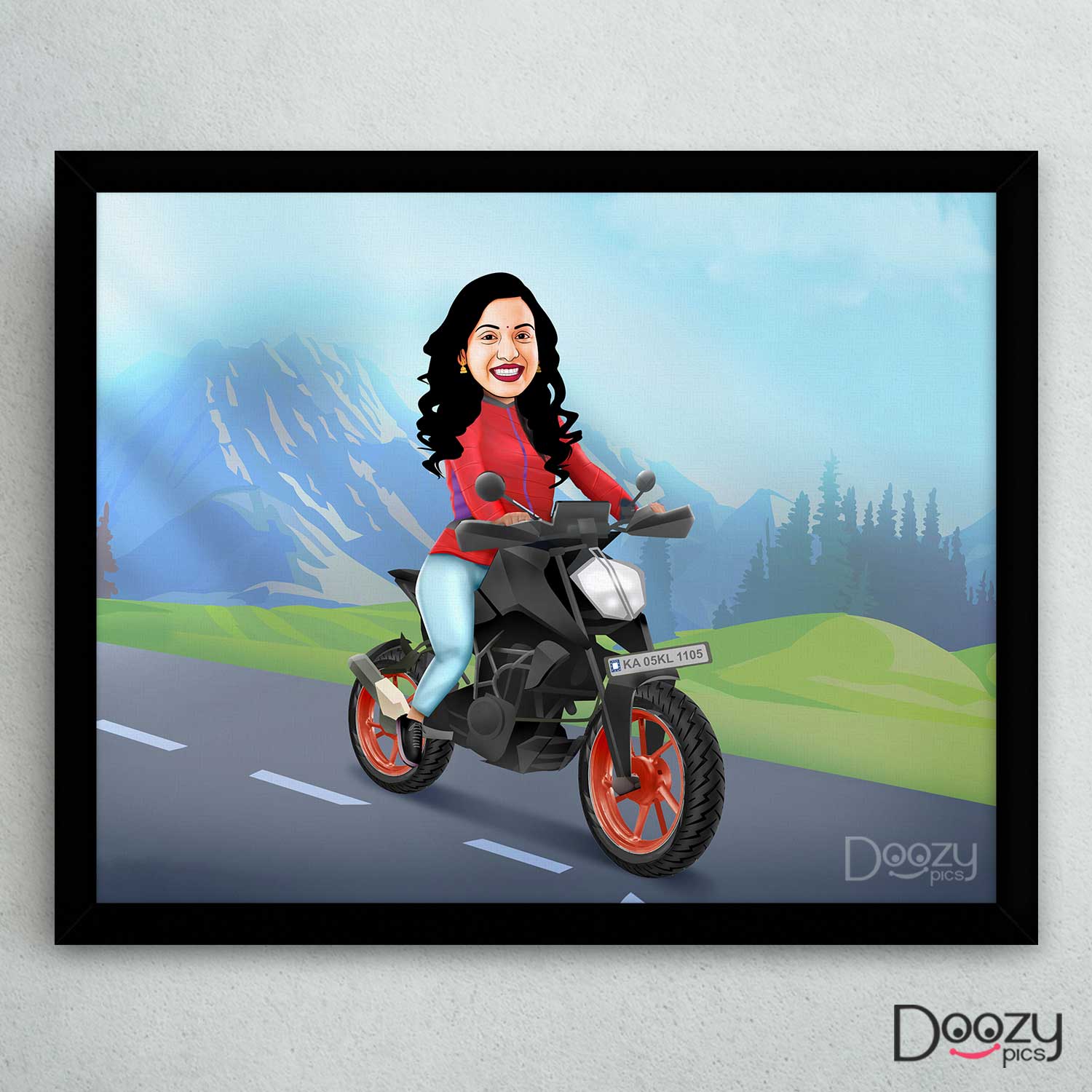 Bike Riding Woman Caricature Art