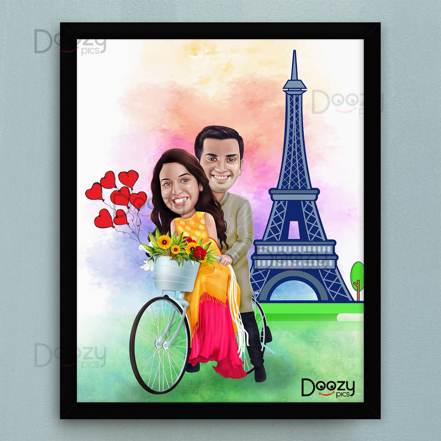 Couple Riding Bicycle Caricature Art
