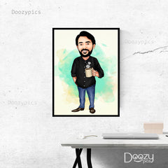 Man Holding Cup Caricature Art