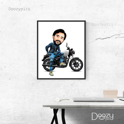 Royal Enfield Bike Rider Caricature Art